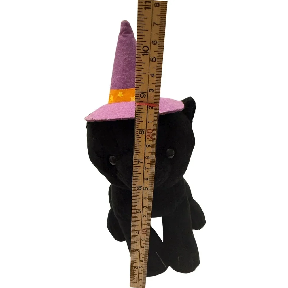 Hallmark‎ Halloween Black Cat Plush Witch Hat Purple Orange Stars 10.5 Inch